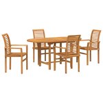 Ensemble de salle à manger de jardin de 5 pièces en bois massif Teck vidaXL