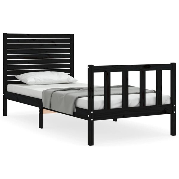vidaXL Cadre de lit avec tête de lit noir petit simple bois massif
