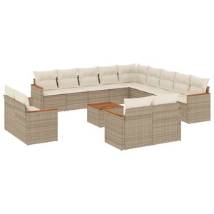 vidaXL Salon de jardin avec coussins 14 Pièces beige résine tressée