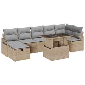 vidaXL Ensemble de canapé de jardin 8 Pièces Beige Poly rotin