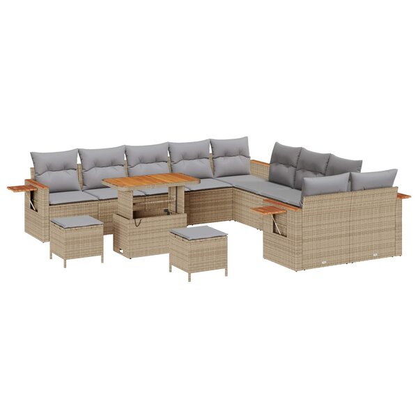 vidaXL Ensemble de canapé de jardin 13 Pièces Beige polyrotin