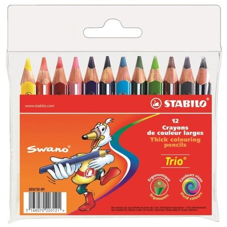 STABILO Trio court - Pochette de 12 crayons de couleur