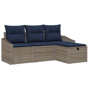 vidaXL Ensemble de canapé de jardin avec coussin 4 Pièces Gris Poly rotin