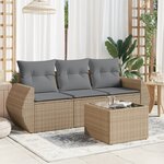 vidaXL Salon de jardin avec coussins 4 Pièces beige résine tressée