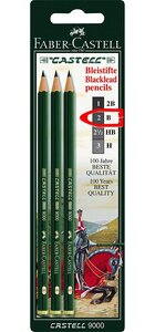 Blister de 3 Crayons Castell 9000 B noir FABER-CASTELL