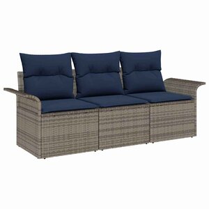 vidaXL Ensemble de Canapés avec coussin 3 Pièces Gris et marine polyrotin