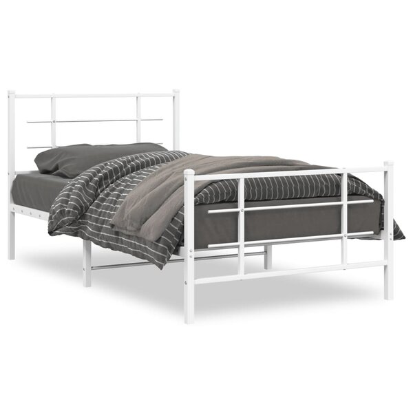 vidaXL Cadre de lit métal avec tête de lit/pied de lit blanc 100x190cm