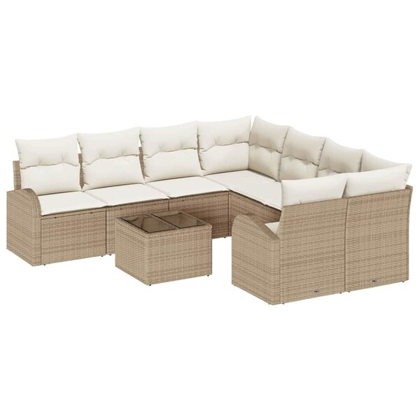 vidaXL Ensemble de Canapés avec coussin 9 Pièces Beige et crème polyrotin