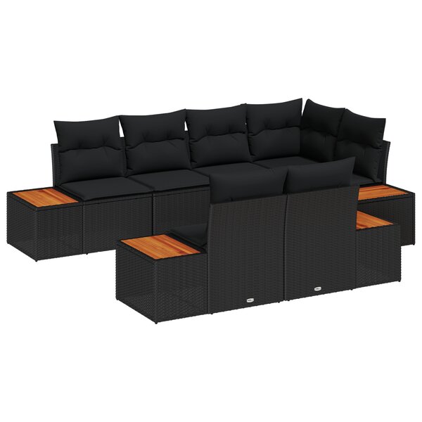 vidaXL Ensemble de canapé de jardin 7 pièces avec coussins noir en rotin