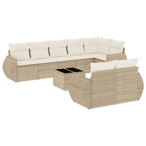 vidaXL Salon de jardin avec coussins 9 Pièces beige résine tressée