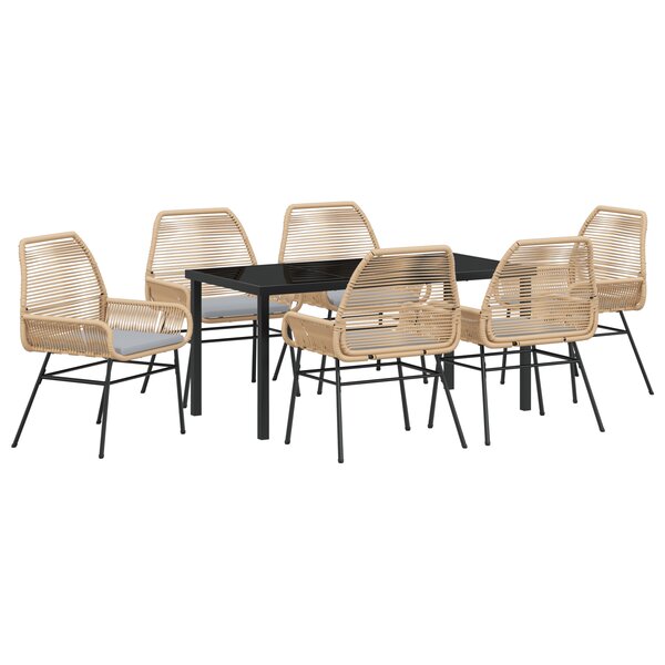 vidaXL Ensemble de salle à manger de jardin de 7 pièces avec coussins en polyrotin marron