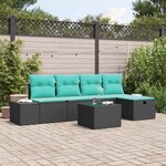vidaXL Ensemble de canapé de jardin avec coussin 6 Pièces Noir Poly rotin