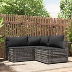 vidaXL Salon de jardin 3 Pièces avec coussins Gris Résine tressée