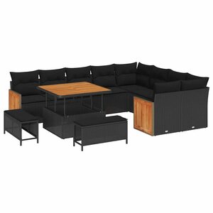 vidaXL Ensemble de canapé de jardin 12 Pièces Noir polyrotin