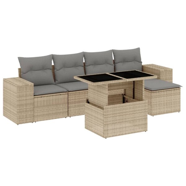 vidaXL Salon de jardin avec coussins 6 Pièces beige résine tressée