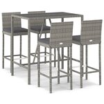vidaXL Ensemble de bar de jardin 5 Pièces avec coussins gris poly rotin