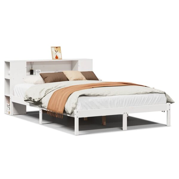vidaXL Lit bibliothèque sans matelas blanc 140x190 cm bois pin massif
