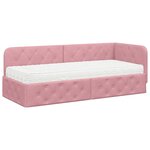 vidaXL Cadre de lit d'angle avec matelas Rose 80 x 200 cm Velours