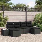 vidaXL Ensemble de canapé de jardin avec coussin 6 Pièces Noir Poly rotin