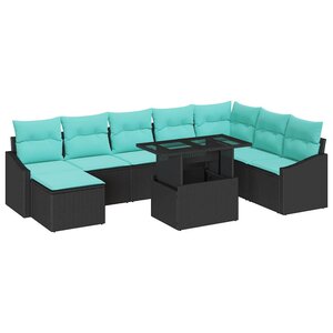 vidaXL Ensemble de Canapés avec coussin 9 Pièces Noir et Bleu polyrotin