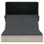 vidaXL Chaise longue double avec auvent et coussins gris clair rotin