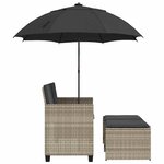 vidaXL Canapé de jardin 2 places et parasol tabourets gris clair rotin