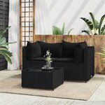 vidaXL Salon de jardin 3 Pièces avec coussins Noir Résine tressée