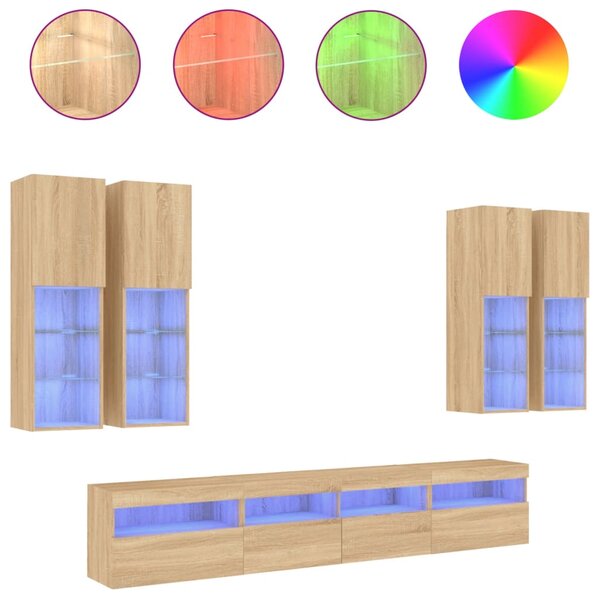 vidaXL Ensemble de meubles TV muraux 7Pièces et lumières LED chêne sonoma