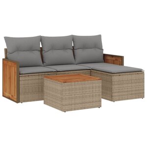 vidaXL Salon de jardin avec coussins 5 Pièces beige résine tressée