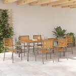 Ensemble de salle à manger de jardin vidaXL 7 pièces gris poly rotin acacia