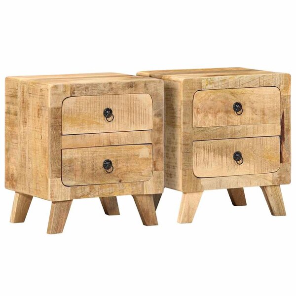 vidaXL Table de chevet 2 Pièces 40x32x46 cm bois massif de manguier brut