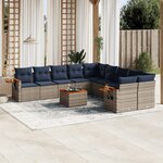 vidaXL Salon de jardin 11 Pièces avec coussins gris résine tressée