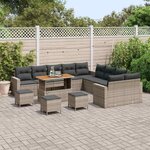 vidaXL Ensemble de canapé de jardin 14 Pièces Gris polyrotin