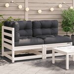 vidaXL Canapé de jardin et coussins 2 places blanc bois de pin massif