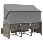 vidaXL Canapé de jardin 3 places avec auvent et tabourets gris rotin