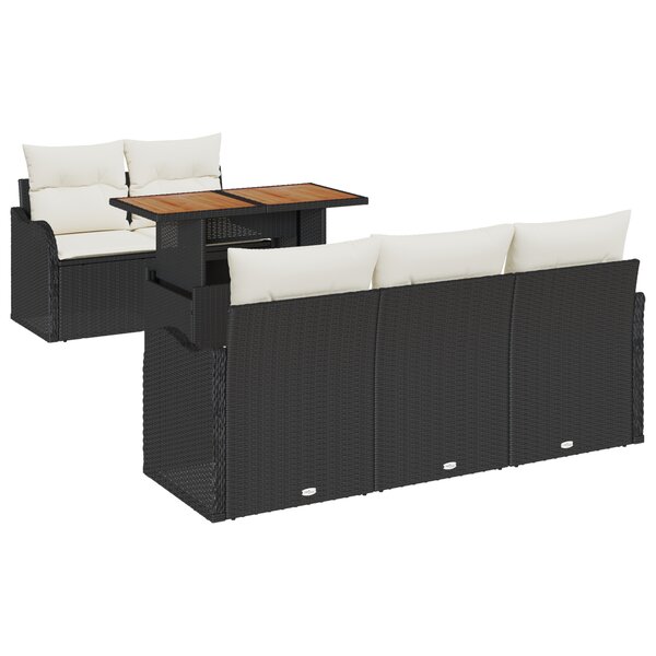 vidaXL Canapé de jardin 6 pièces avec coussins  noir  en poly-rattan  acacia.