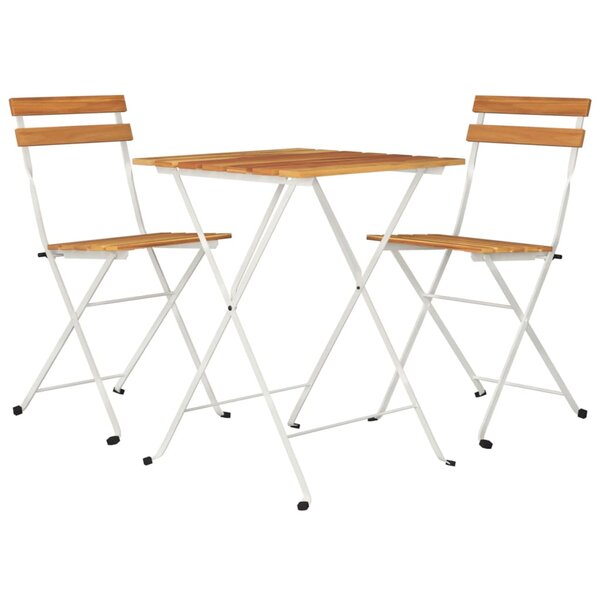 Ensemble de bistro jardin meuble extérieur terrasse pliable 3 pièces bois d'acacia solide et acier 02_0013543