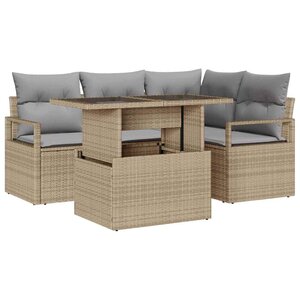 vidaXL Ensemble de canapé de jardin 5 Pièces Beige Poly rotin