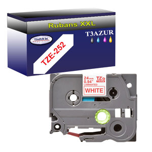 Ruban pour étiquettes laminées génériques Brother Tze-252 pour étiqueteuses P-touch - Texte rouge sur fond blanc - Largeur 24 mm x 8 mètres - T3AZUR