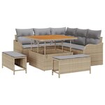Set de sofa de jardin vidaXL 8 pièces avec coussins en rotin poly beige