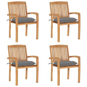 vidaXL Chaises de jardin empilables avec coussins lot de 4 Teck solide