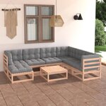 vidaXL Salon de jardin 8 Pièces avec coussins Bois de pin massif