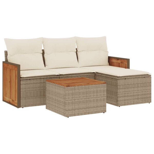 vidaXL Salon de jardin avec coussins 5 Pièces beige résine tressée