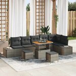 vidaXL Ensemble de canapé de jardin avec coussin 9 Pièces Gris Poly rotin