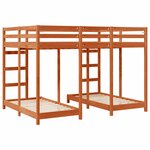 vidaXL Cadre de lit superposé triple Marron cire 140 x 200 cm