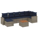 vidaXL Salon de jardin 8 Pièces avec coussins gris résine tressée