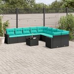 vidaXL Salon de jardin 11 Pièces avec coussins noir résine tressée