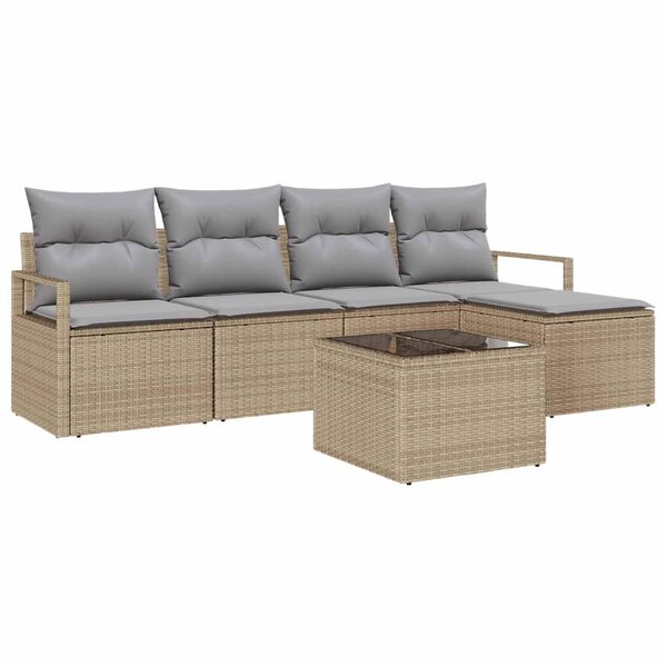 vidaXL Ensemble de canapé de jardin 6 Pièces Beige Poly rotin