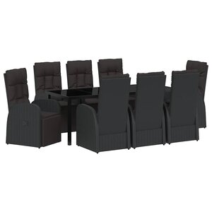 vidaXL Ensemble de salle à manger pour jardin 9 pc Noir polyrotin