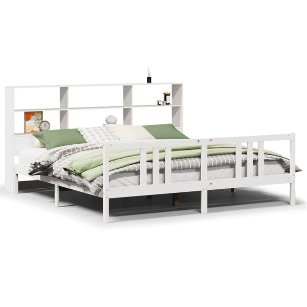 vidaXL Lit bibliothèque sans matelas blanc 200x200 cm bois pin massif